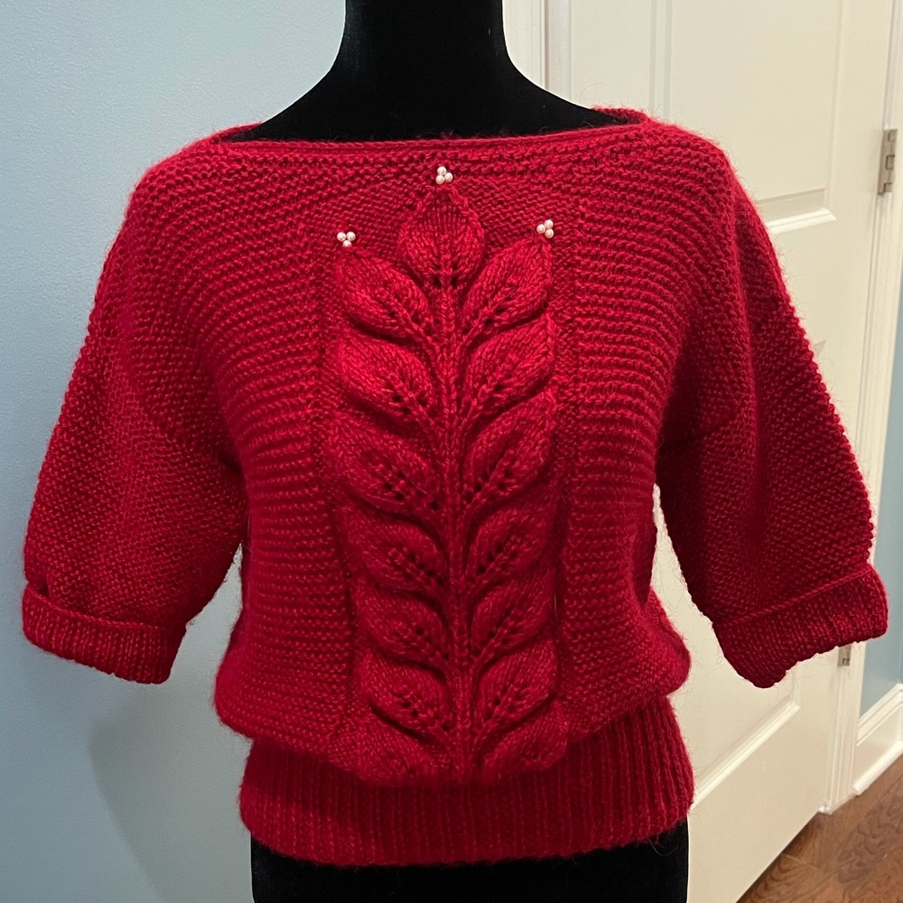 Custom knit wool sweater with fresh water pearls